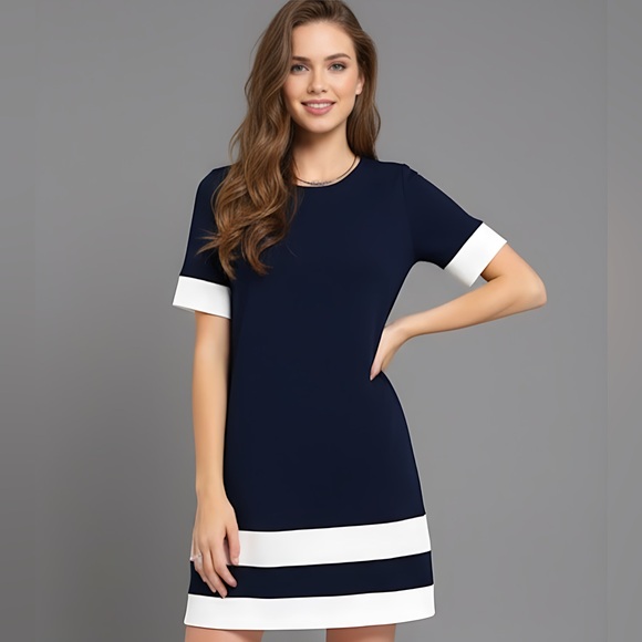 Navy Striped Shift Dress - Picture 1 of 6